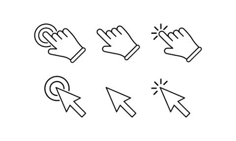 Hand cursor, hand clicks or mouse pointer icons set on isolated white backgro Stock Illustration