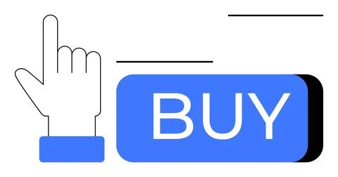 Hand Cursor Hovering Over Blue BUY Button Indicating Online Purchase Action Stock Illustration