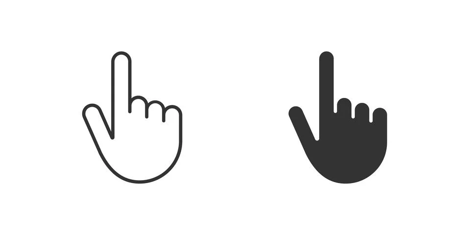 Hand Cursor Icon Set. A black icon of a hand cursor, representing interacti.. Stock Illustration