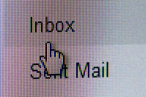 Hand cursor on inbox button Stock Photos
