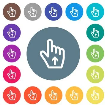 Hand cursor up outline flat white icons on round color backgrounds Stock Illustration