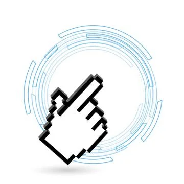 Hand cursor over a tech turning circle . Stock Illustration
