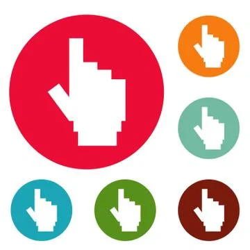 Hand cursor pixel icons circle set 库存插图