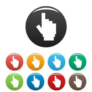 Hand cursor pixel icons set color vector Stock Illustration