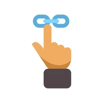 Hand cursor pointing at a chain link icon Stock Illustration