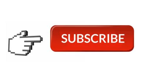 Hand cursor pointing at red subscribe button, encouraging online engagement Stock Illustration