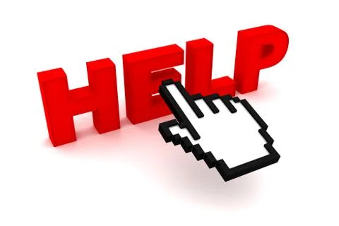 Hand cursor presses the word Help Stock Illustration