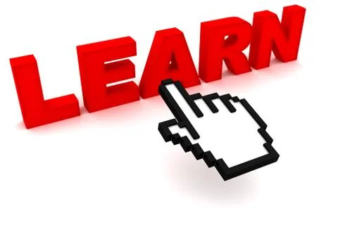 Hand cursor presses the word Learn Illustrazione stock