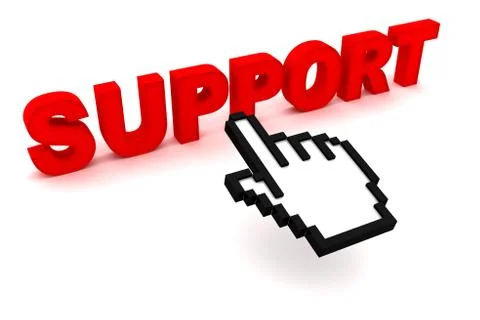 Hand cursor presses the word Support Stock Illustration