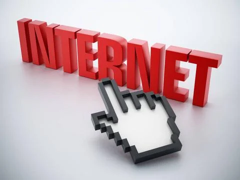 Hand cursor on red internet word Hand cursor on red internet word. Copyrig... Stock Photos