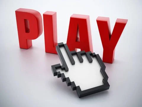 Hand cursor on red play word Hand cursor on red play word. Copyright: xZoo... Stock Photos