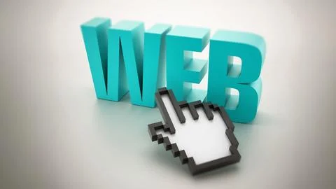 Hand cursor on red web word. 3D illustration Stock Illustration