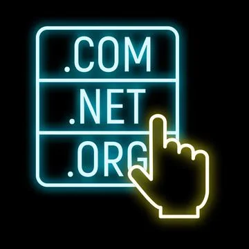 Hand cursor selecting top level domain name extensions Stockillustratie