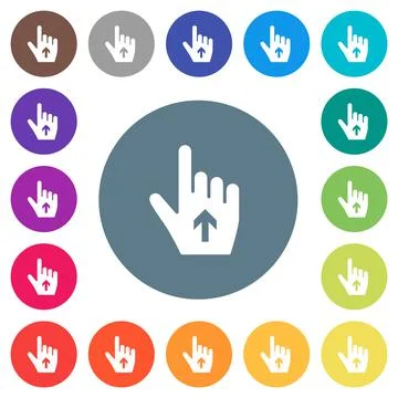 Hand cursor up solid flat white icons on round color backgrounds Stock Illustration