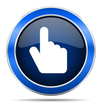 Hand, cursor vector icon. Modern design blue silver metallic glossy web and m Stock Illustration