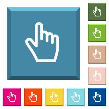 Hand cursor white icons on edged square buttons Stock Illustration