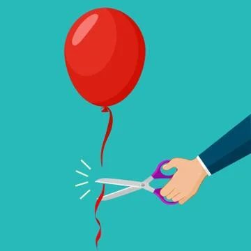 Hand cutting balloon string with scissors. Flat style vector illustration イラスト素材