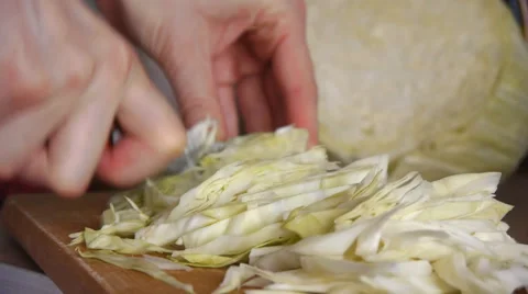 Hand Cutting Cabbage With Knife Stock Footage 65442745