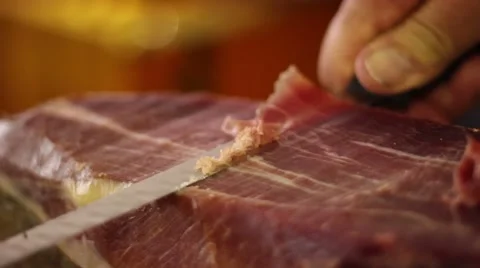 Hand cutting ham 스톡 동영상 47210813