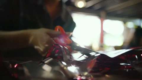 Hand cutting for making cheer pom ball for cheerleading Stock Footage 97094105