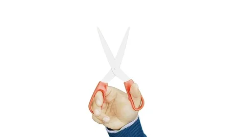 Hand cutting with scissors isolated on white Video stock 76509432