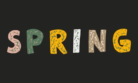 Hand dawn vector spring text Stock Illustration