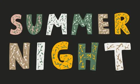 Hand dawn vector summer night text Stock Illustration