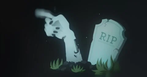 Hand of dead person arises from a grave with a tombstone Stock Footage 314010310