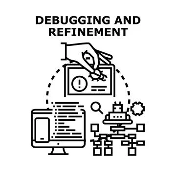 Hand debugging software on tablet screen with code Stock-Illustration