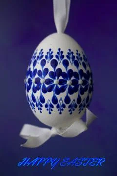 Hand-decorated easter egg with wax and  inscription Happy Easter Stock Photos