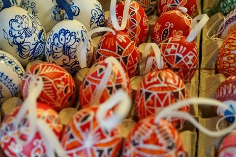 Hand decorated easter eggs Stock Photos