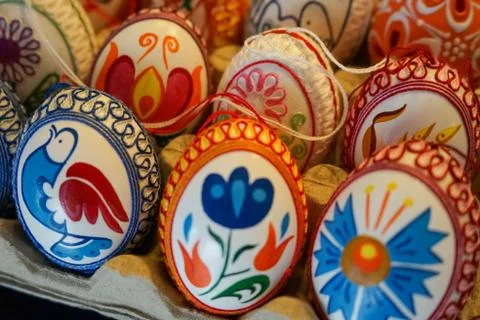 Hand decorated easter eggs Stock Photos