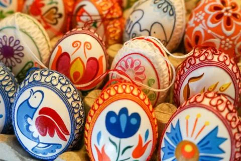 Hand decorated easter eggs Stock Photos