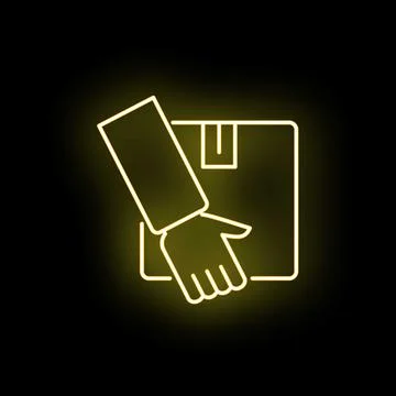 Hand delivering package neon glowing line icon Stockillustratie