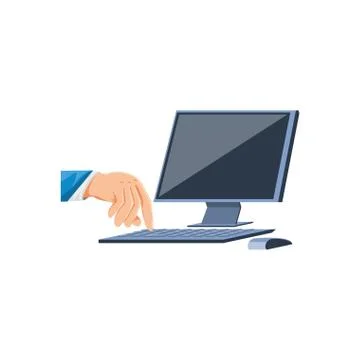 Hand with desktop computer isolated icon Stock Illustration