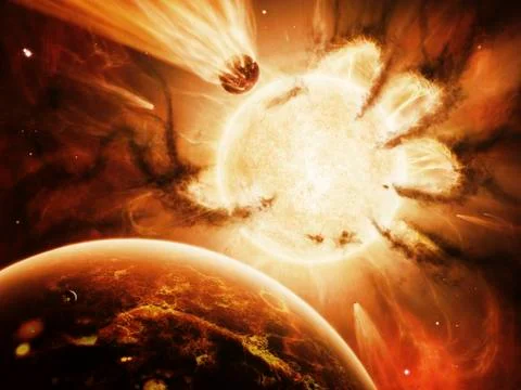 The Hand of Destiny Nebula is devouring the star Abigor. Stock Illustration