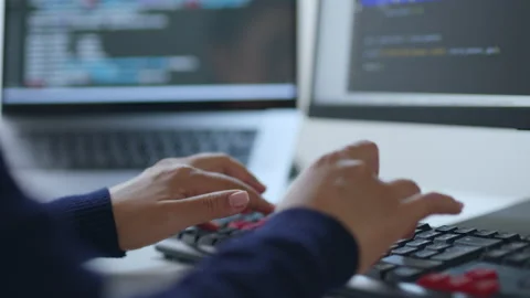 Hand developer programmer, soffware engineer typing on computer keyboard Stock Footage 196905822