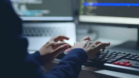 Hand developer programmer, soffware engineer typing on computer keyboard Stock Footage 196906153