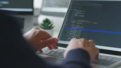Hand developer programmer, soffware engineer typing on computer keyboard Stock Footage 196908767