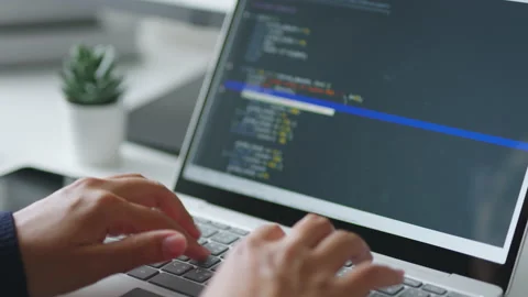Hand developer programmer, soffware engineer typing on computer keyboard Stock Footage 196909324
