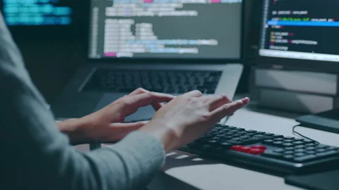 Hand of developer programmer, software engineer, typing on computer keyboard Stock Footage 220951715
