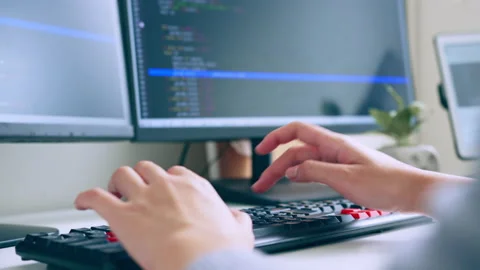 Hand of developer programmer, software engineer, typing on computer keyboard Stock Footage 221003000