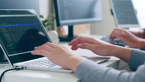 Hand of developer programmer, software engineer, typing on computer keyboard Stock Footage 221106150