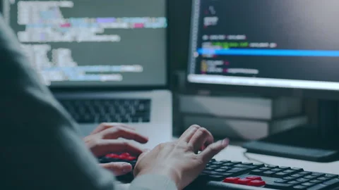 Hand of developer programmer, software engineer, typing on computer keyboard Stock Footage 221106283
