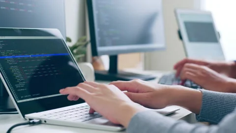 Hand of developer programmer, software engineer, typing on computer keyboard Stock Footage 221410501