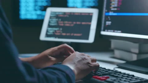 Hand of developer programmer, software engineer typing on computer keyboard Stock Footage 221410778