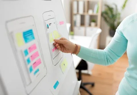 Hand of developer working on ui design at office Foto stock