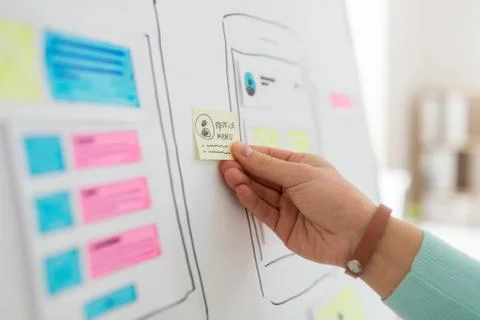 Hand of developer working on ui design at office Stock Photos