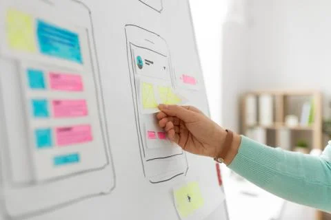 Hand of developer working on ui design at office Stock Photos