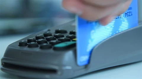 Hand Dials Pin Code On Pos Terminal With Credit Card. Stock Footage 153435112